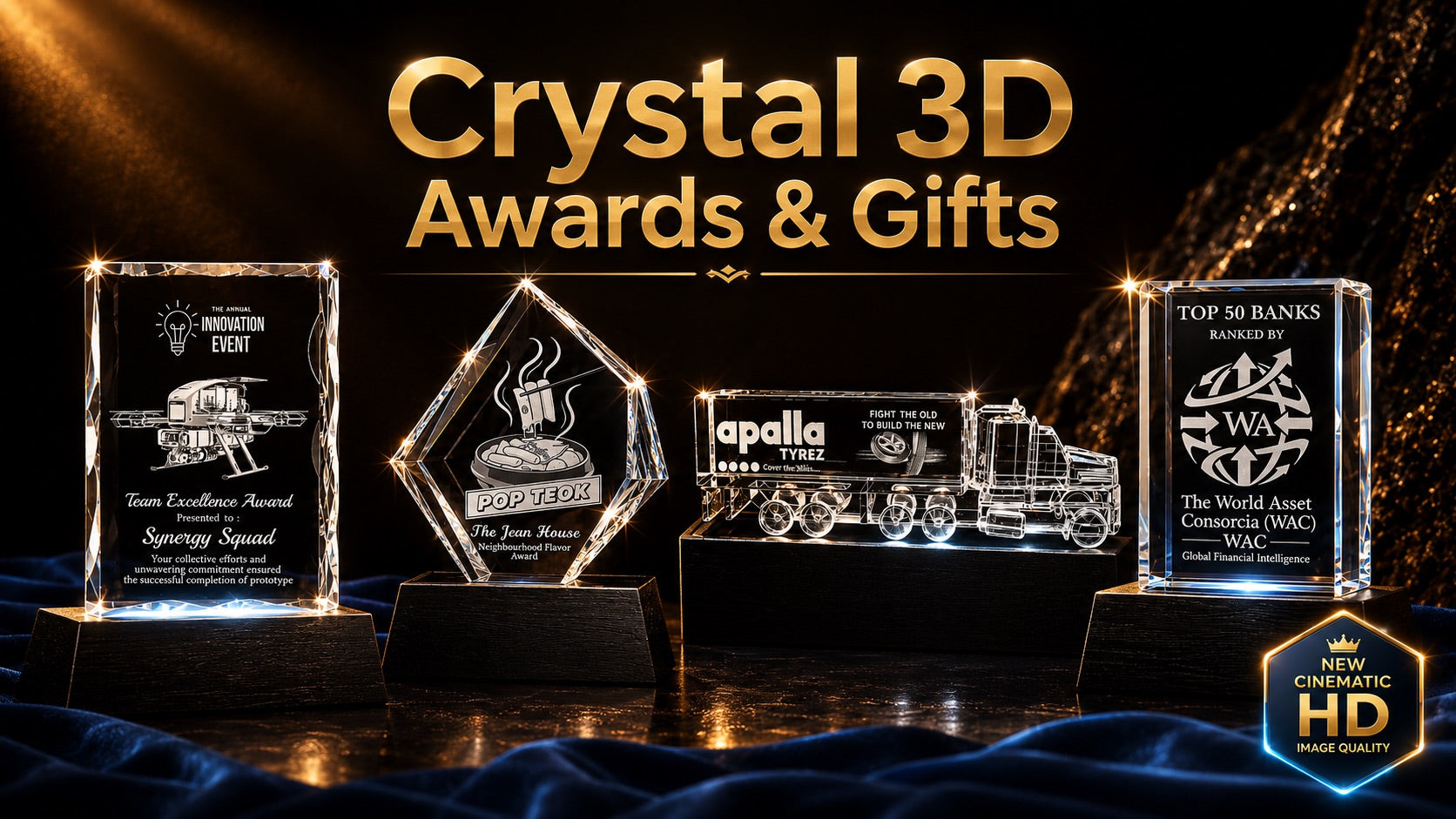 Laser-engraved 3D crystal corporate award