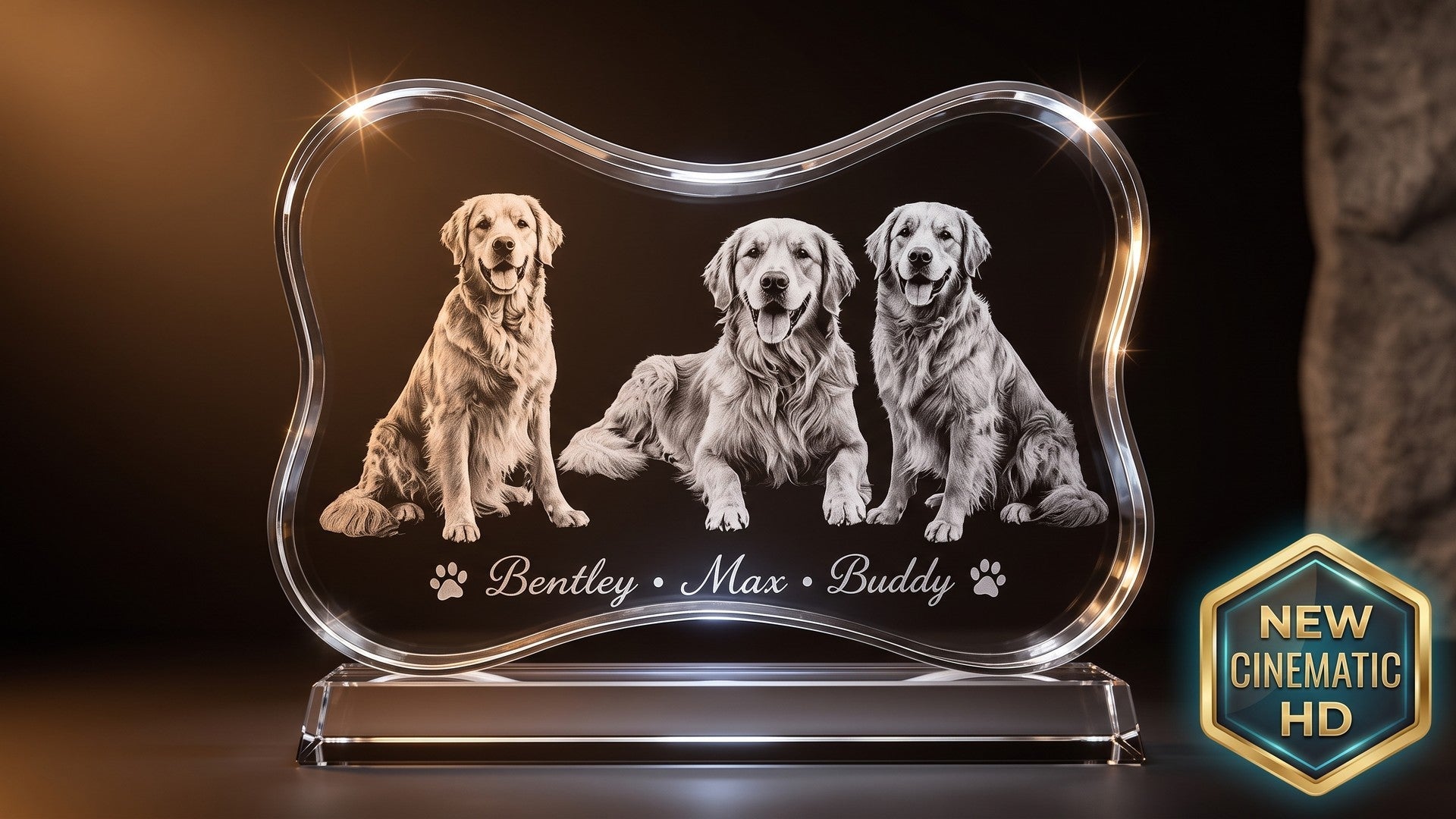 3D crystal rectangle engraved with a photo of an elderly couple embracing, sympathy keepsake gift