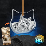 Crystal 3D Pix cat-shaped glass ornament shows a detailed 3D kitten from your photo with a new cinematic hd badge bottom right.