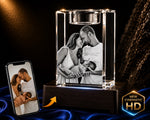 3D crystal candle photo engraving – baby photo gift, gold-tone display | Crystal 3D Pix