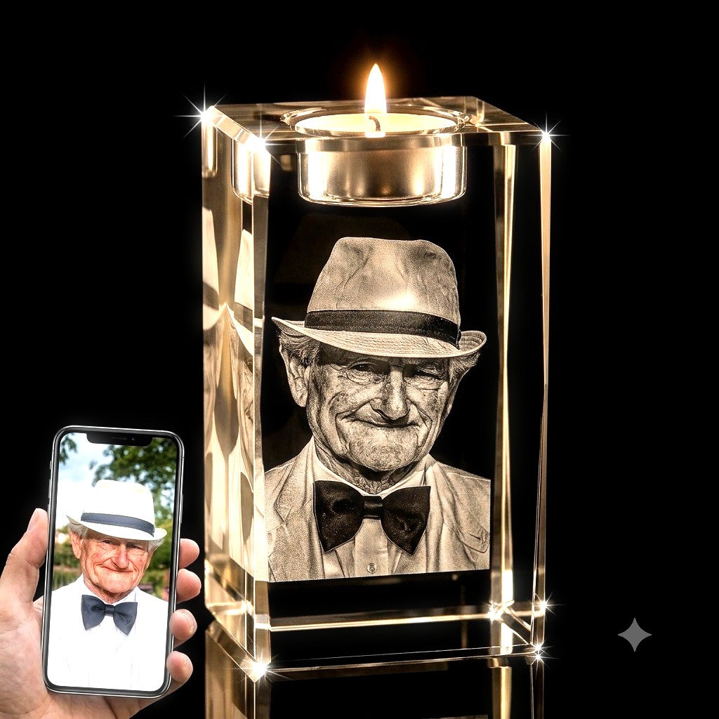 3D crystal memorial candle – memorial keepsake, gold-tone display (alternate) | Crystal 3D Pix
