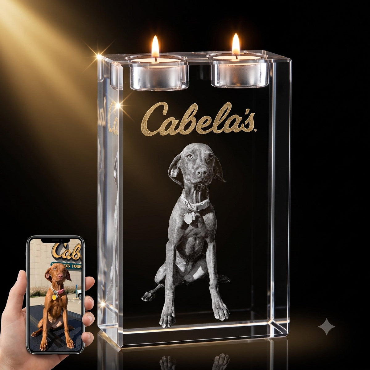 3D crystal memorial candle – pet memorial keepsake, gold-tone display (alternate) | Crystal 3D Pix