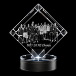 3D crystal corner diamond photo engraving – corporate award, gold-tone display | Crystal 3D Pix