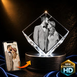 3D crystal corner diamond photo engraving – custom photo gift, gold-tone display | Crystal 3D Pix