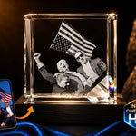 3D crystal corner diamond photo engraving – patriotic gift, gold-tone display | Crystal 3D Pix