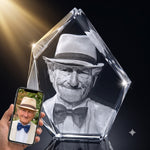 3D crystal iceberg-cut photo engraving – memorial keepsake, gold-tone display | Crystal 3D Pix