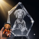 3D crystal iceberg-cut photo engraving – pet photo gift, black display | Crystal 3D Pix