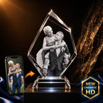 3D crystal iceberg-cut photo engraving – wedding gift, gold-tone display | Crystal 3D Pix