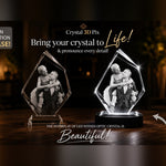 3D crystal iceberg-cut photo engraving – wedding gift, gold-tone display | Crystal 3D Pix