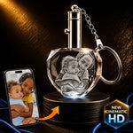3D crystal LED keychain photo engraving – custom photo gift, gold-tone display | Crystal 3D Pix