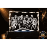 3D crystal notched rectangle photo engraving – family photo gift, gold-tone display | Crystal 3D Pix