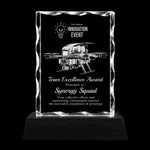 3D crystal notched tall photo engraving – corporate award, gold-tone display (alternate) | Crystal 3D Pix