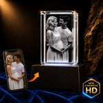 3D crystal rectangle photo engraving – baby photo gift, gold-tone display | Crystal 3D Pix