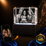 3D crystal rectangle photo engraving – birthday gift, gold-tone display | Crystal 3D Pix