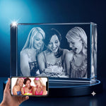 3D crystal rectangle photo engraving – birthday gift, gold-tone display | Crystal 3D Pix