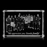 3D crystal rectangle photo engraving – family photo gift, gold-tone display | Crystal 3D Pix
