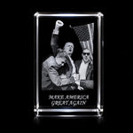 3D crystal rectangle photo engraving – patriotic gift, gold-tone display | Crystal 3D Pix