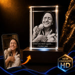3D crystal rectangle photo engraving – pet memorial keepsake, gold-tone display | Crystal 3D Pix