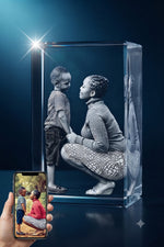 3D crystal vertical rectangle photo engraving – baby photo gift, gold-tone display | Crystal 3D Pix