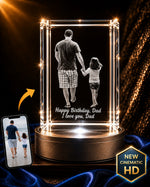 3D crystal vertical rectangle photo engraving – bundle gift set, gold-tone display | Crystal 3D Pix