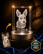 3D crystal vertical rectangle photo engraving – pet photo gift, gold-tone display (alternate) | Crystal 3D Pix