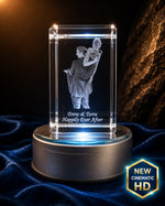 3D crystal vertical rectangle photo engraving – wedding gift, gold-tone display | Crystal 3D Pix