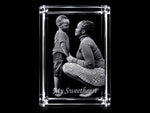 3D crystal horizontal rectangle photo engraving – anniversary gift, gold-tone display | Crystal 3D Pix