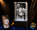 3D crystal horizontal rectangle photo engraving – baby photo gift, gold-tone display | Crystal 3D Pix