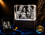 3D crystal horizontal rectangle photo engraving – birthday gift, gold-tone display | Crystal 3D Pix