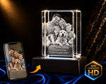 3D crystal horizontal rectangle photo engraving – family photo gift, gold-tone display (alternate) | Crystal 3D Pix