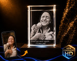 3D crystal horizontal rectangle photo engraving – custom photo gift, gold-tone display (alternate) | Crystal 3D Pix