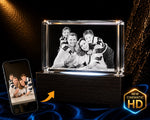 3D crystal horizontal rectangle photo engraving – custom photo gift, gold-tone display | Crystal 3D Pix