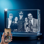 3D crystal horizontal rectangle photo engraving – graduation gift, gold-tone display | Crystal 3D Pix