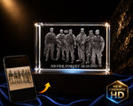 3D crystal horizontal rectangle photo engraving – memorial keepsake, gold-tone display | Crystal 3D Pix