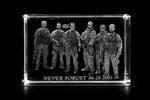 3D crystal horizontal rectangle photo engraving – memorial keepsake, gold-tone display | Crystal 3D Pix